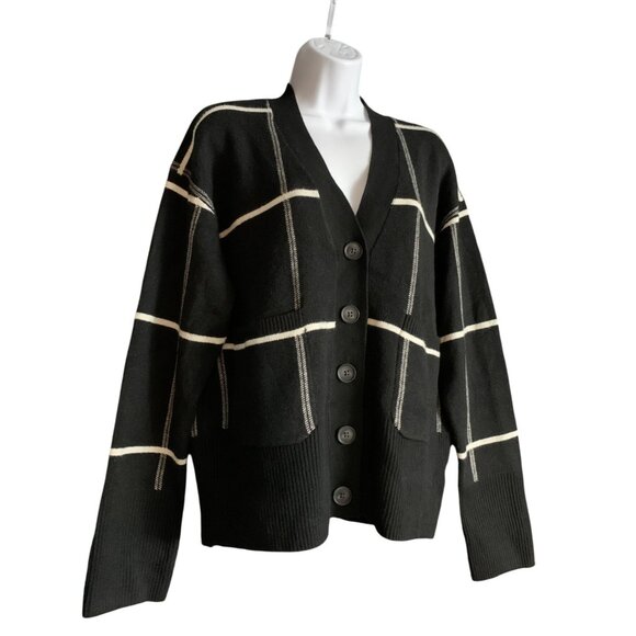 A New Day Womens Black Plaid Button-Up Cardigan Sweater With Pockets Size Small - Picture 2 of 14